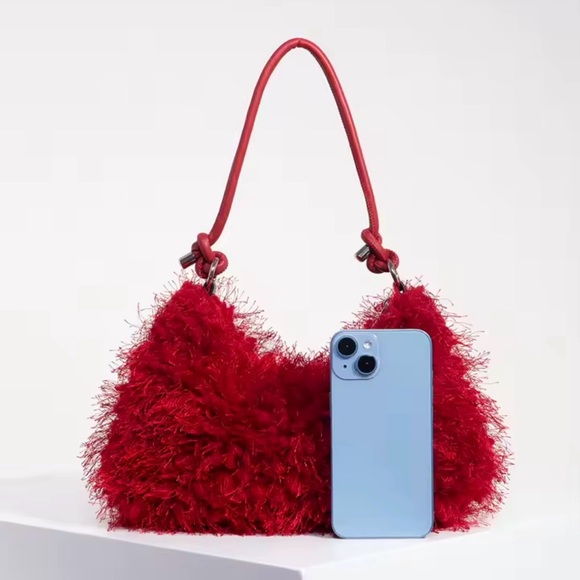 Red or Black Furry Women's Bag - Picture 2 of 7